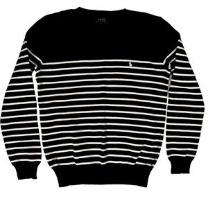 Polo Ralph Lauren Boys Navy White Stripe Cotton Crew Neck Sweater L (14 - 16)